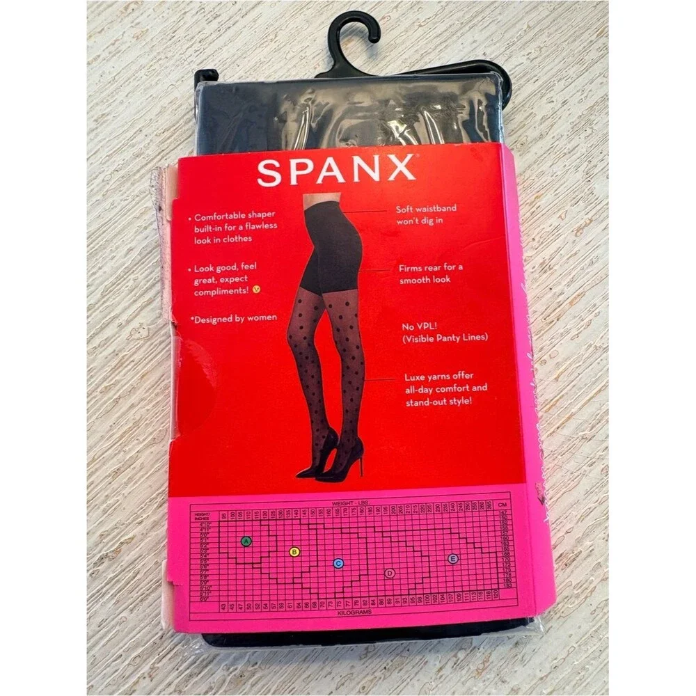 NWT Spanx Black Polka Dot Tights Size C